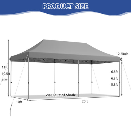 10 x 20 Feet Adjustable Folding Heavy Duty Sun Shelter with Carrying Bag-Gray