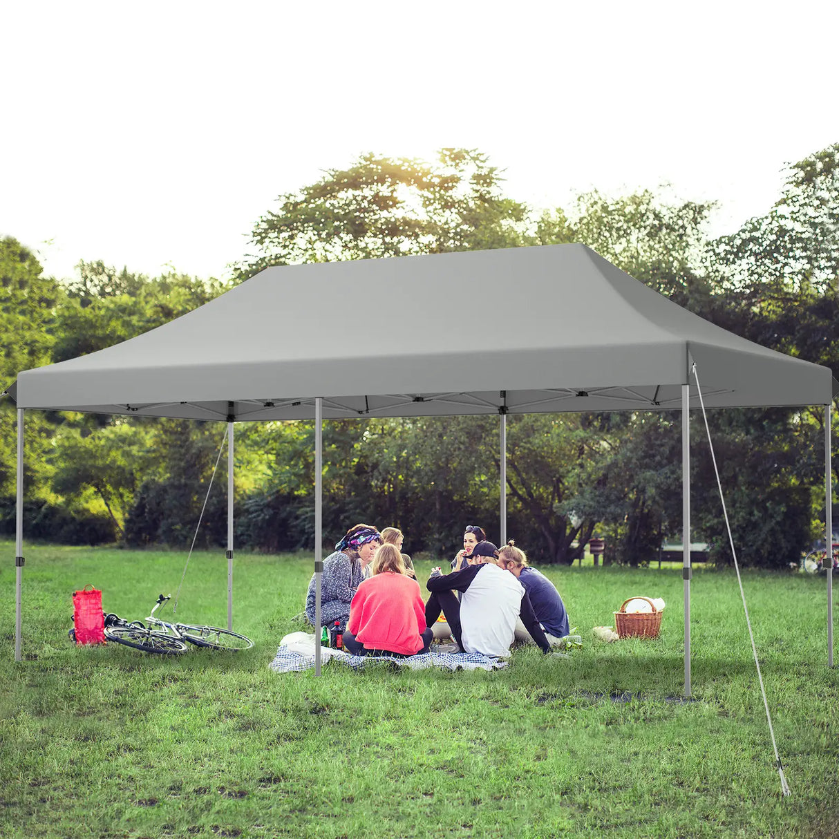 10 x 20 Feet Adjustable Folding Heavy Duty Sun Shelter with Carrying Bag-Gray