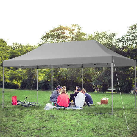 10 x 20 Feet Adjustable Folding Heavy Duty Sun Shelter with Carrying Bag-Gray