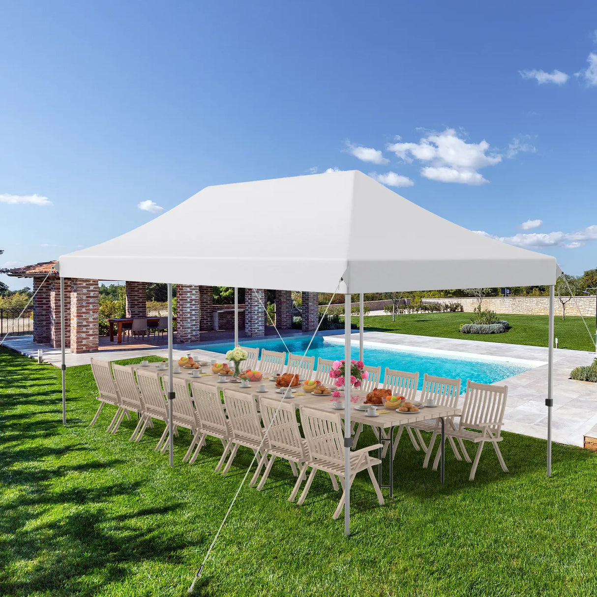 10 x 20 Feet Adjustable Folding Heavy Duty Sun Shelter with Carrying Bag-White