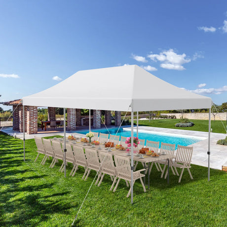 10 x 20 Feet Adjustable Folding Heavy Duty Sun Shelter with Carrying Bag-White