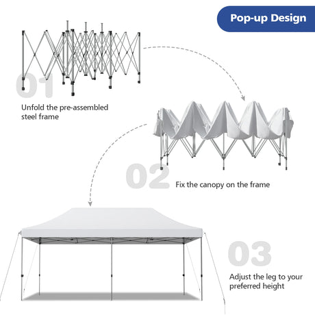 10 x 20 Feet Adjustable Folding Heavy Duty Sun Shelter with Carrying Bag-White