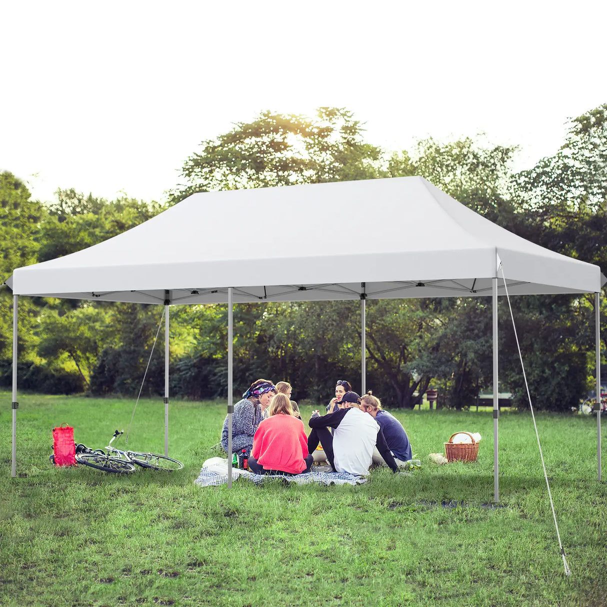 10 x 20 Feet Adjustable Folding Heavy Duty Sun Shelter with Carrying Bag-White