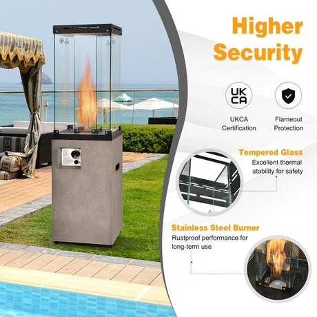 41,000 BTU Propane Patio Heater Outdoor Heater with Lockable Wheels-Grey