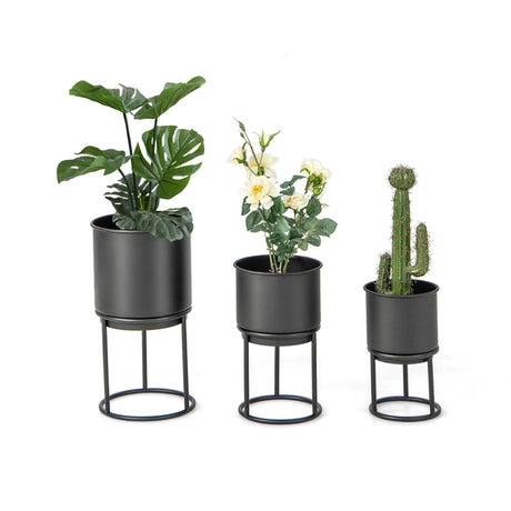Metal Planter Pot Stand Set of 3 with Pots for Home Balcony Garden