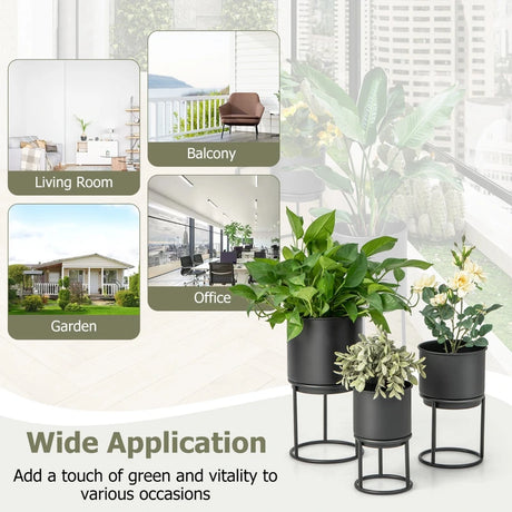 Metal Planter Pot Stand Set of 3 with Pots for Home Balcony Garden