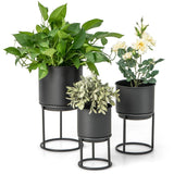 Metal Planter Pot Stand Set of 3 with Pots for Home Balcony Garden