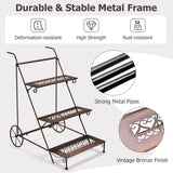 3-Tier Ladder Shaped Metal Plant Stand with Wheels and Handle