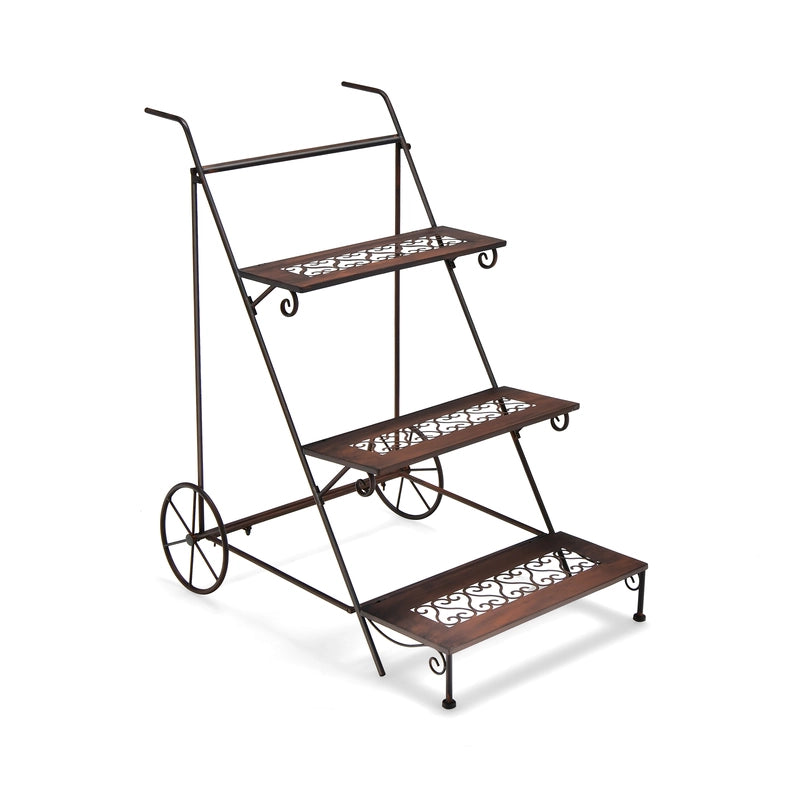 3-Tier Ladder Shaped Metal Plant Stand with Wheels and Handle