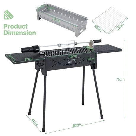 Portable Charcoal Grill with Electric Roasting Fork-Black