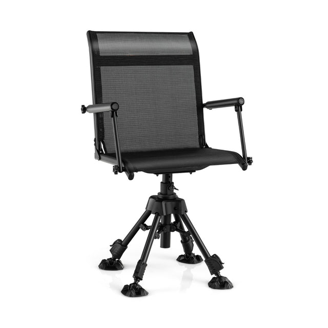 Folding Swivel Hunting Blind Chair with 4 Adjustable Legs-Black