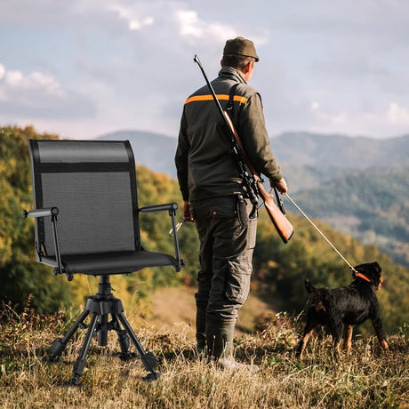 Folding Swivel Hunting Blind Chair with 4 Adjustable Legs-Black