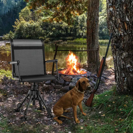 Folding Swivel Hunting Blind Chair with 4 Adjustable Legs-Black