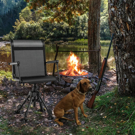 Folding Swivel Hunting Blind Chair with 4 Adjustable Legs-Black