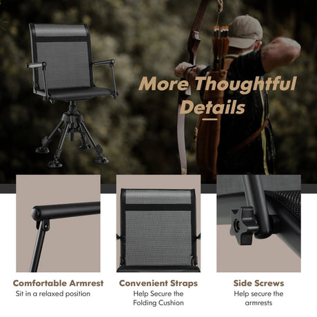 Folding Swivel Hunting Blind Chair with 4 Adjustable Legs-Black