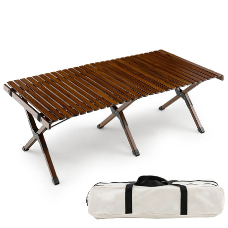 Folding Bamboo Camping Table with Carry Bag for BBQ &amp; Party &amp; Picnic &amp; Hike-Coffee