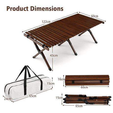 Folding Bamboo Camping Table with Carry Bag for BBQ &amp; Party &amp; Picnic &amp; Hike-Coffee