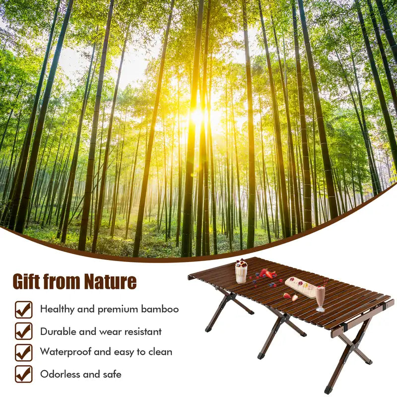 Folding Bamboo Camping Table with Carry Bag for BBQ &amp; Party &amp; Picnic &amp; Hike-Coffee