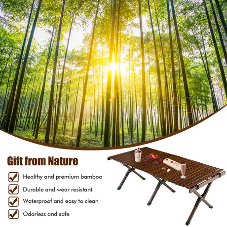 Folding Bamboo Camping Table with Carry Bag for BBQ &amp; Party &amp; Picnic &amp; Hike-Coffee