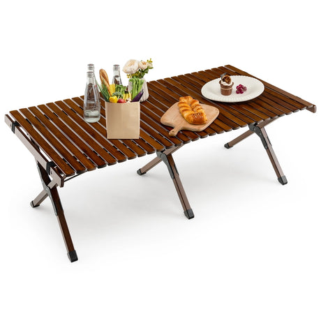 Folding Bamboo Camping Table with Carry Bag for BBQ &amp; Party &amp; Picnic &amp; Hike-Coffee