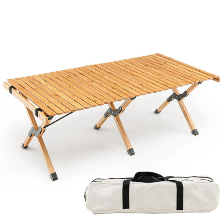 Folding Bamboo Camping Table with Carry Bag for BBQ &amp; Party &amp; Picnic &amp; Hike-Natural