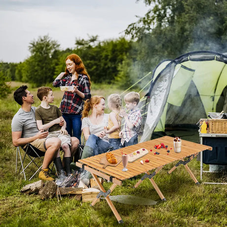 Folding Bamboo Camping Table with Carry Bag for BBQ &amp; Party &amp; Picnic &amp; Hike-Natural