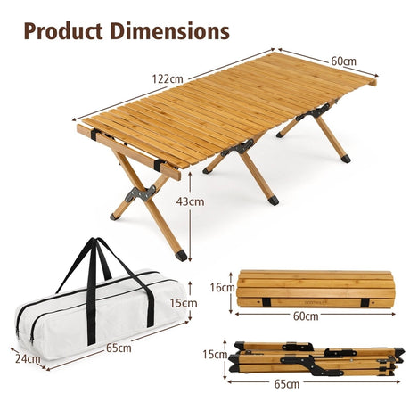 Folding Bamboo Camping Table with Carry Bag for BBQ &amp; Party &amp; Picnic &amp; Hike-Natural