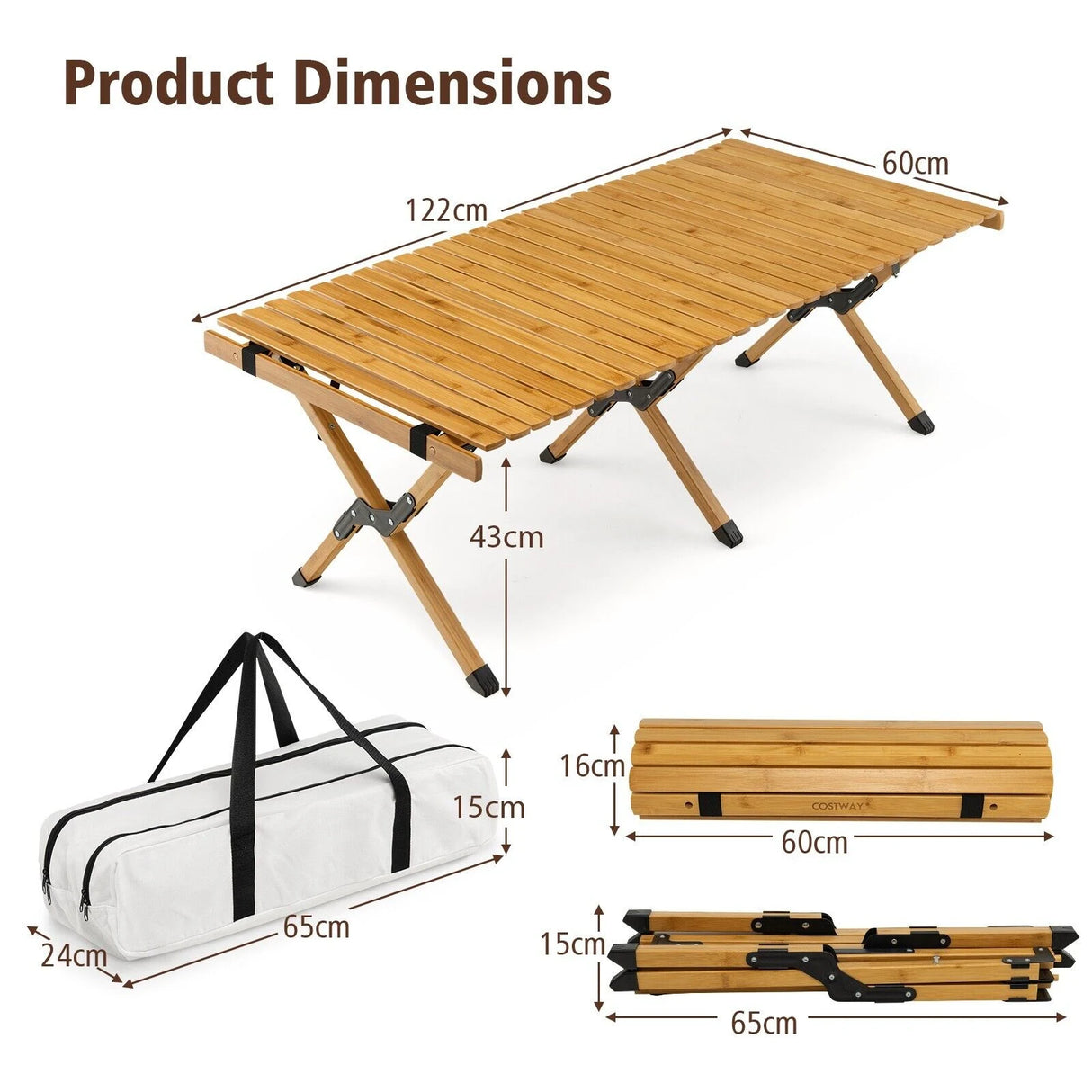 Folding Bamboo Camping Table with Carry Bag for BBQ &amp; Party &amp; Picnic &amp; Hike-Natural