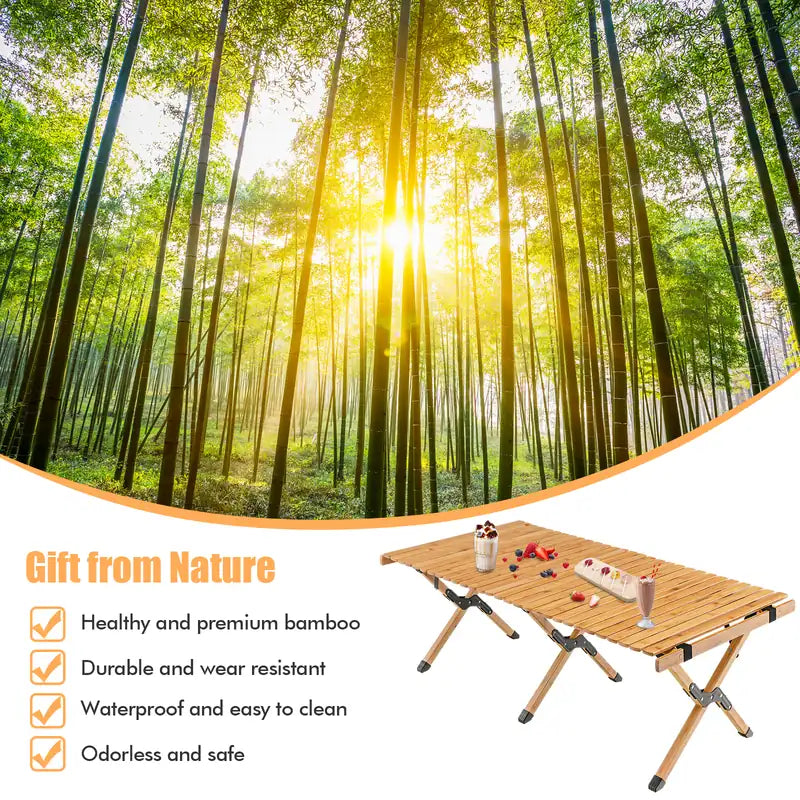 Folding Bamboo Camping Table with Carry Bag for BBQ &amp; Party &amp; Picnic &amp; Hike-Natural