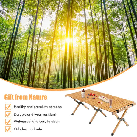 Folding Bamboo Camping Table with Carry Bag for BBQ &amp; Party &amp; Picnic &amp; Hike-Natural