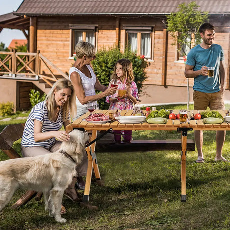 Folding Bamboo Camping Table with Carry Bag for BBQ &amp; Party &amp; Picnic &amp; Hike-Natural