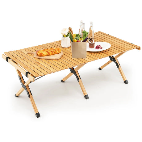 Folding Bamboo Camping Table with Carry Bag for BBQ &amp; Party &amp; Picnic &amp; Hike-Natural