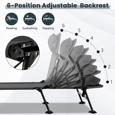 Folding Camping Cot with Detachable Mattress and 6-Position Adjustable Backrest for Camp/Office