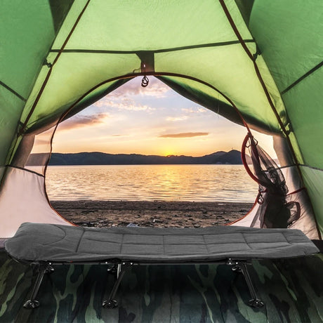 Folding Camping Cot with Detachable Mattress and 6-Position Adjustable Backrest for Camp/Office