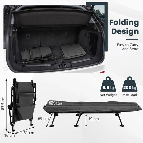 Folding Camping Cot with Detachable Mattress and 6-Position Adjustable Backrest for Camp/Office