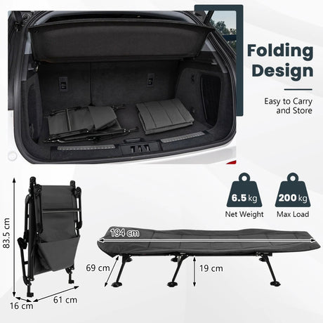 Folding Camping Cot with Detachable Mattress and 6-Position Adjustable Backrest for Camp/Office