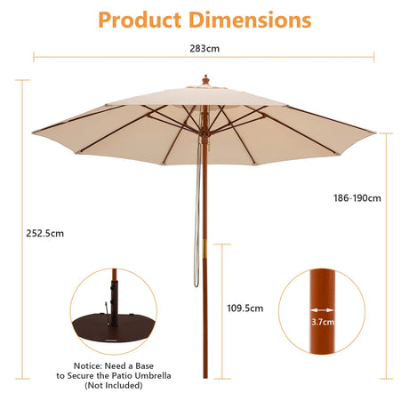 9.5 Feet Pulley Lift Round Patio Umbrella with Fiberglass Ribs-Beige