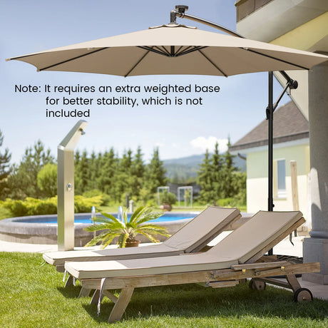 303 CM Solar-Powered Patio Offset Umbrella with 112 LED Lights-Beige