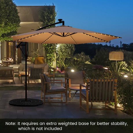 303 CM Solar-Powered Patio Offset Umbrella with 112 LED Lights-Beige