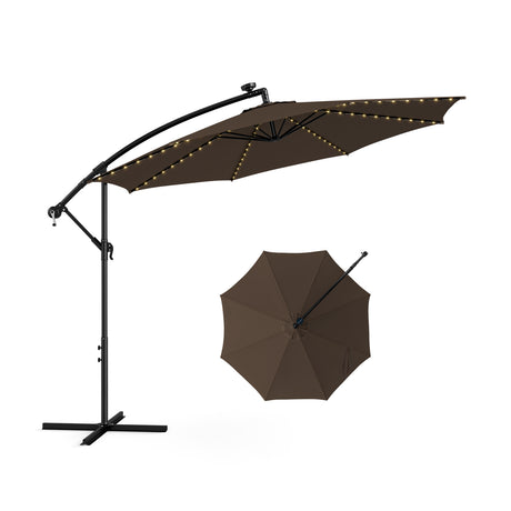 10 Feet Patio Offset Umbrella with 112 Solar-Powered LED Lights-Beige-Coffee