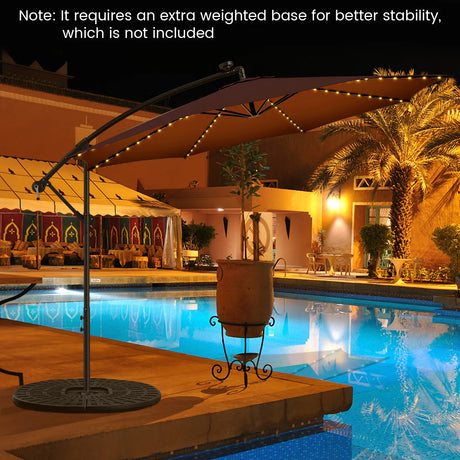 10 Feet Patio Offset Umbrella with 112 Solar-Powered LED Lights-Beige-Coffee