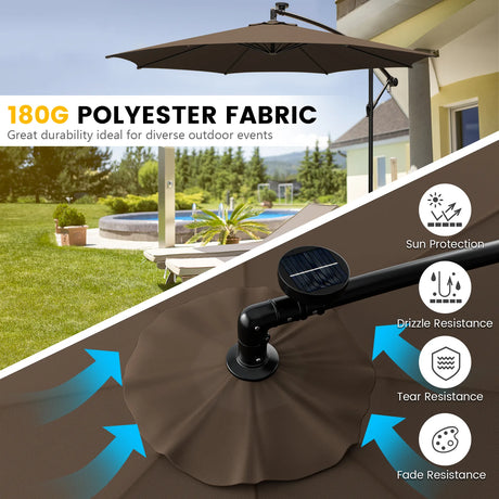 10 Feet Patio Offset Umbrella with 112 Solar-Powered LED Lights-Beige-Coffee