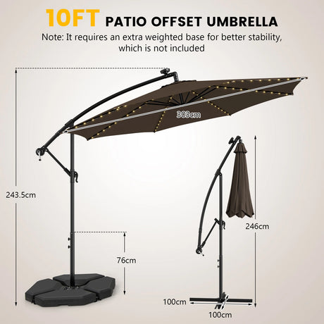 10 Feet Patio Offset Umbrella with 112 Solar-Powered LED Lights-Beige-Coffee