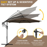 10 Feet Patio Offset Umbrella with 112 Solar-Powered LED Lights-Beige-Coffee