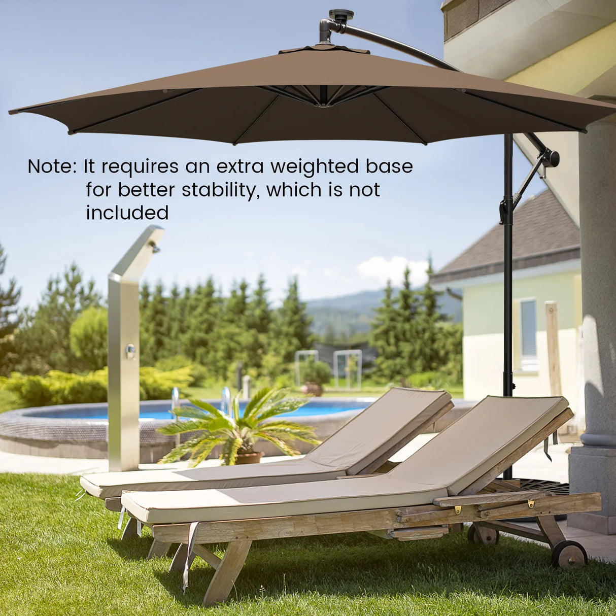 10 Feet Patio Offset Umbrella with 112 Solar-Powered LED Lights-Beige-Coffee