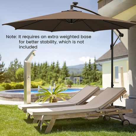 10 Feet Patio Offset Umbrella with 112 Solar-Powered LED Lights-Beige-Coffee