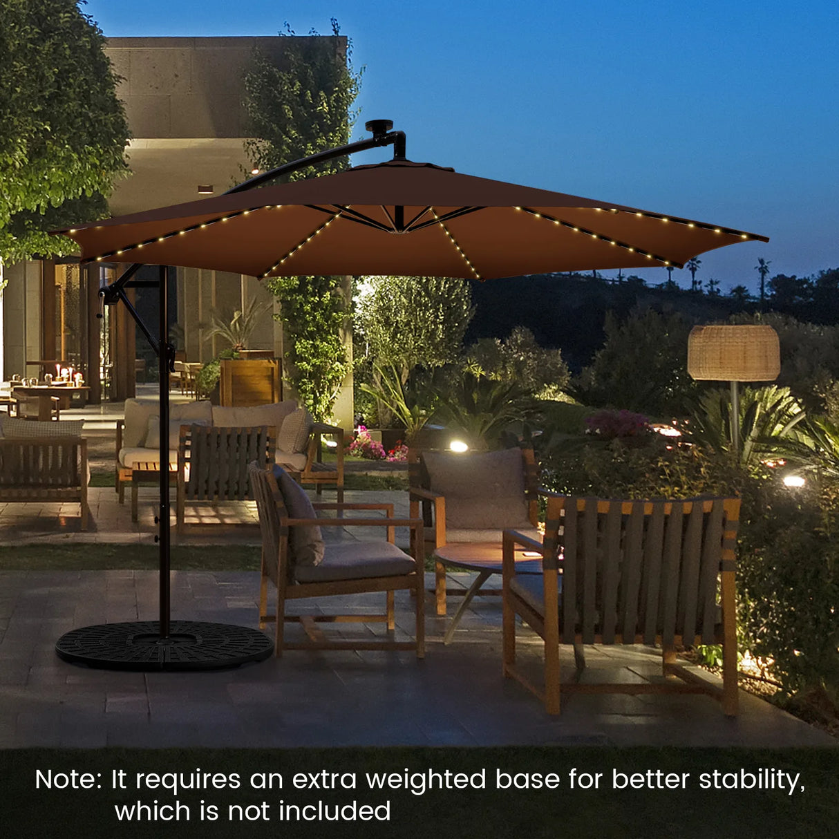 10 Feet Patio Offset Umbrella with 112 Solar-Powered LED Lights-Beige-Coffee
