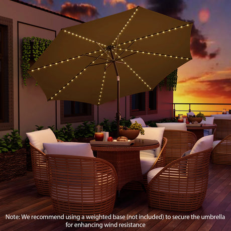 10 Feet Patio Umbrella with 112 Solar Lights and Crank Handle-Coffee