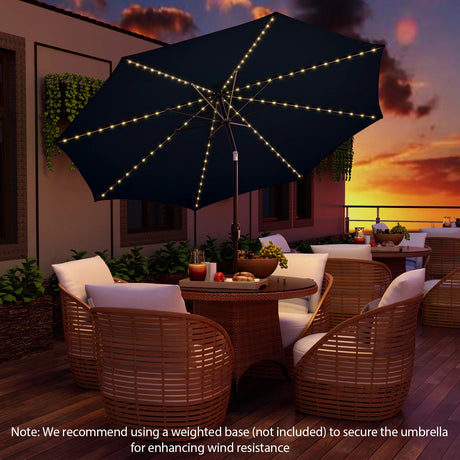 10 Feet Patio Umbrella with 112 Solar Lights and Crank Handle-Navy
