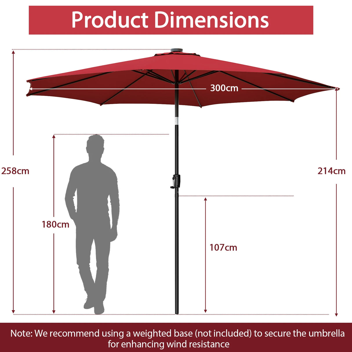 10 Feet Patio Umbrella with 112 Solar Lights and Crank Handle-Wine